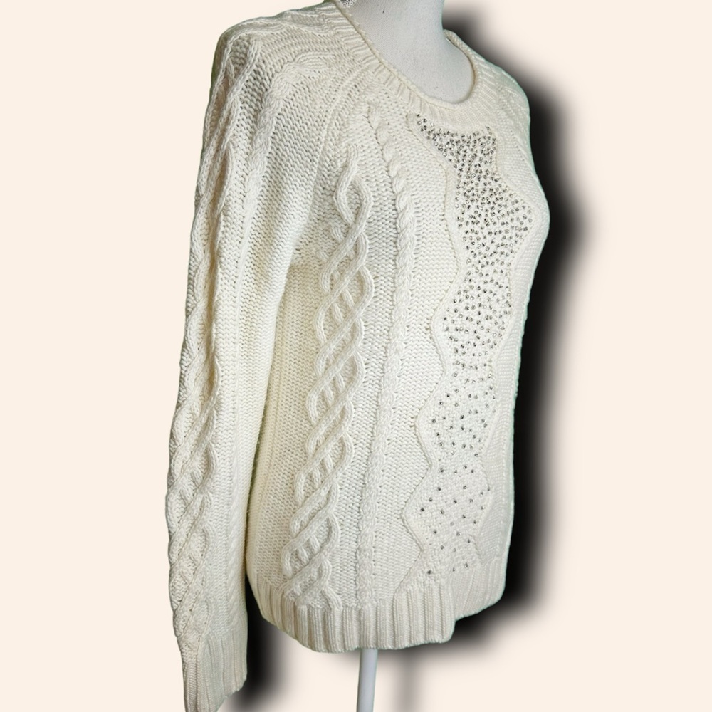 J. Crew Factory ‘Merino Wool Blend Silver Bead Embellished Cable Knit Sweater’ S - Picture 13 of 14